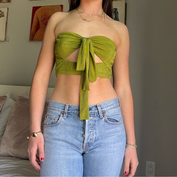 Green crop top bandeau/halter - Picture 3 of 5